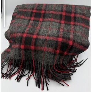 Jeffrey Banks Black & White Wool Plaid Scarf   12" W X 60"L